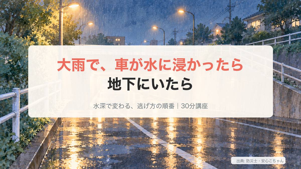 大雨で車が水に浸かったら・地下にいたらの講座スライドの表紙