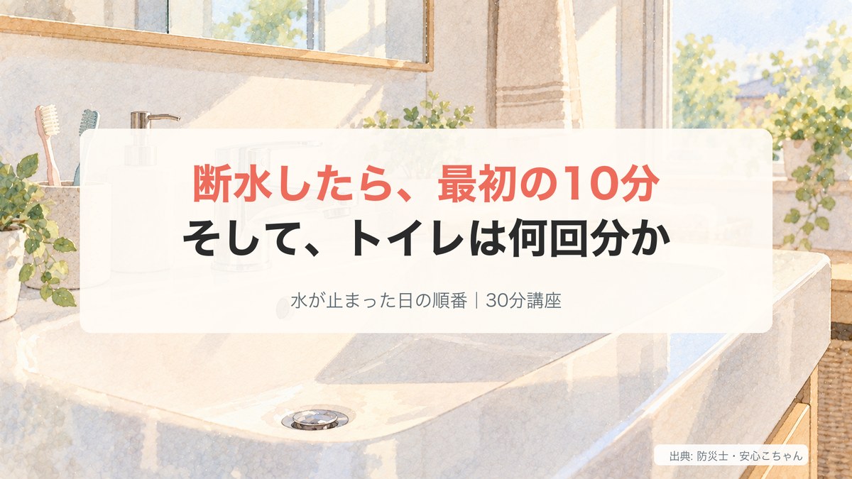断水したら最初の10分と、トイレは何回分かの講座スライドの表紙