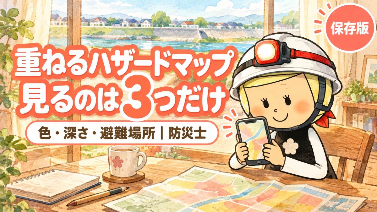 重ねるハザードマップの使い方 見るのは3つだけ(色・深さ・避難場所)